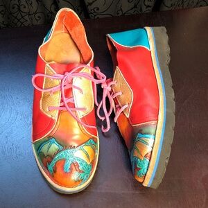 7 “Those Shoes” Dragons Handmade Leather Rainbow Colorblock Loafers Lace Up
